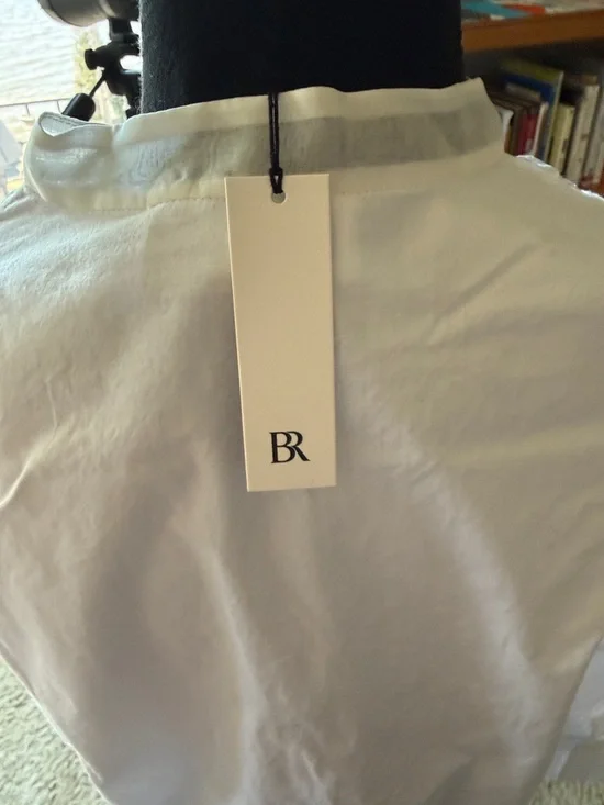 Banana Republic White Long-Sleeve Blouse with Sheer Striped Front - Picture 2 of 4